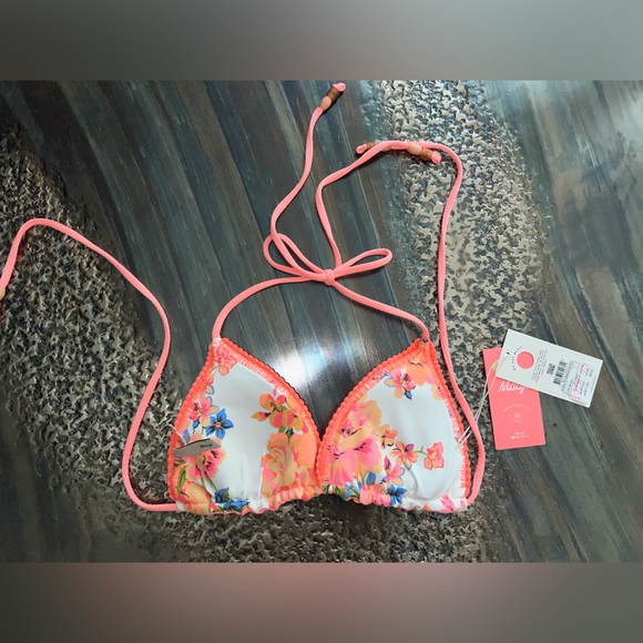 Maaji Coral Peony Balmy Sliding Triangle Bikini Top size large NWT pink blue - Picture 8 of 11